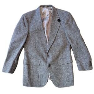 VTG Tweed Barrington Wool Blazer 40R Suede Elbow Patch Sport Coat Jacket Gray
